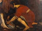 an image of a painting of a man kneeling down next to a woman