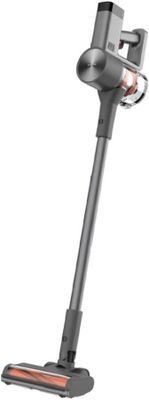 a close up of a cordless vacuum cleaner on a white background