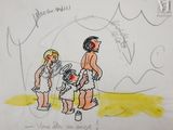 dessin humoristique représentant un homme et une femme debout l'un à côté de l'autre