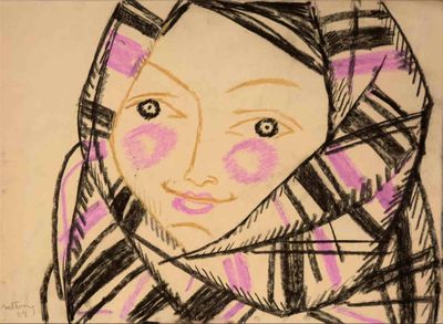 dessin représentant une femme portant un foulard sur la tête