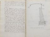 a book with a drawing of a tower on it