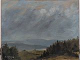 une image d'un tableau représentant un paysage avec des arbres au premier plan