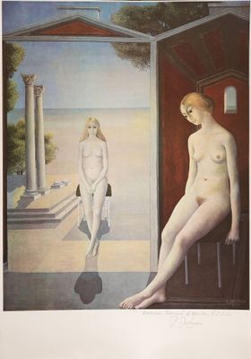 an image of a painting of a woman sitting on a chair next to a man