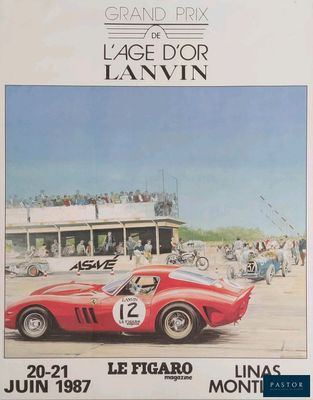 une affiche représentant une voiture de sport rouge, exposée