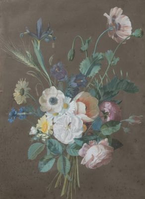 une peinture de fleurs dans un vase sur une table