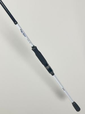 a close up of a fishing rod on a white background