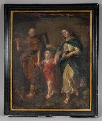 an old painting of a man and a woman with a child