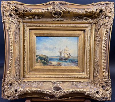 une peinture représentant un voilier sur un plan d'eau
