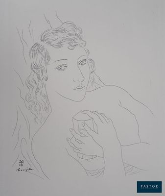 dessin représentant une femme tenant un verre de vin à la main