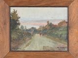 une image représentant un tableau représentant une route de campagne, dans un cadre en bois