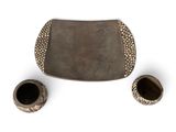an image of a silver tray and two cups on a white background