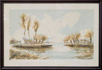 une photo d'une photo d'un tableau représentant une rivière