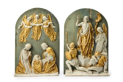 deux statues de Jésus, de Marie et d'autres personnages de la Nativité