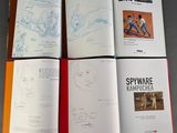 several pages of a book with drawings of people on them