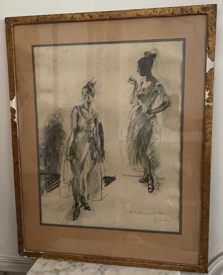 tableau représentant une femme et un homme debout devant un miroir