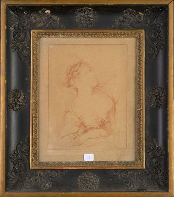 a drawing of a woman in profile with her head turned to the left