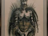 tableau représentant une femme coiffée d'une couronne, dans un cadre