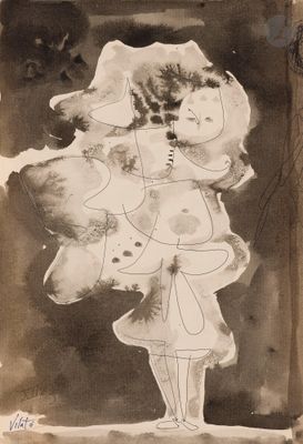 drawing of a woman holding a bunch of flowers in her hands