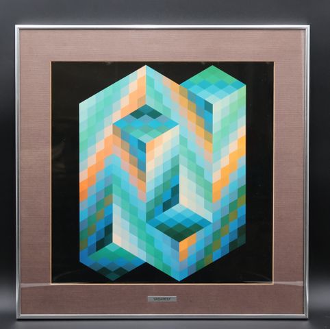 VASARELY, sérigraphie encadrée sous verre. 38 X 37.5 cm à vue