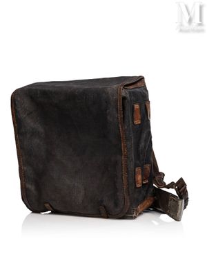 sac à bandoulière en toile cirée et cuir, avec des finitions en cuir marron