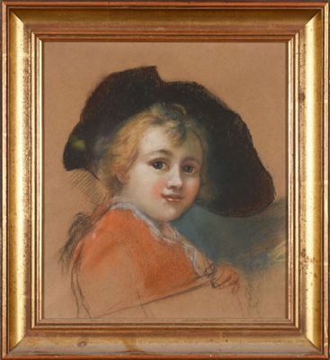 an image of a painting of a young girl wearing a hat