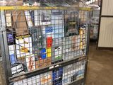 a cart with many items in it in a warehouse