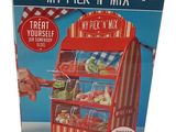 a box with a picture of a food stand inside of it