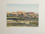 a picture of a painting of a train coming down the tracks