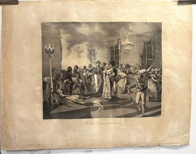 an old picture of a group of people standing in a room