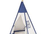 un tipi bleu et blanc à pois