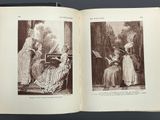 two pages of an old book with pictures of women