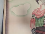 a picture of a painting of a woman in a cowboy outfit
