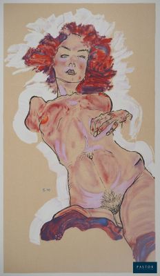 tableau représentant une femme nue aux cheveux roux, dans un cadre blanc