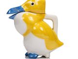 a small yellow and white bird with a blue beak