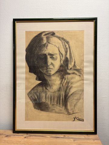 XXème « Portrait ». Dessin sur papier. Signée Y. CARREZ en bas à 