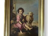 painting of a young girl with a goat in a landscape