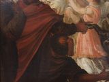 painting of a group of people in a room with a painting on the wall