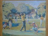 tableau représentant un groupe d'hommes en train de jouer au golf