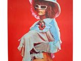 a poster of a woman wearing a hat and sunglasses