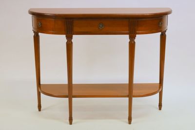 an image of a wooden table with a shelf underneath it