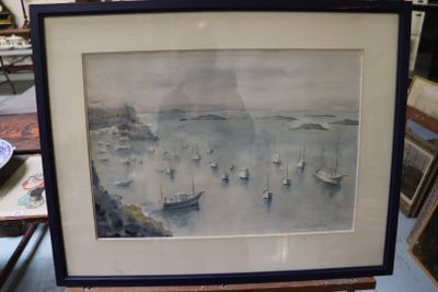 a picture of a picture of boats in the water