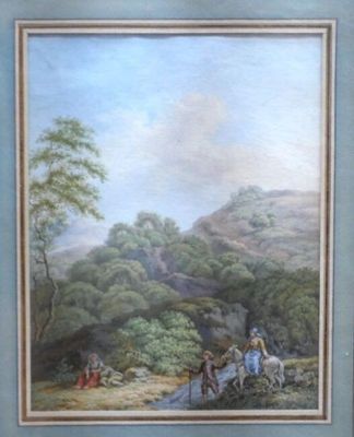 painting of a painting of a group of people in a wooded area