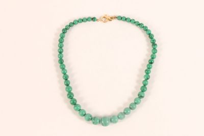 Collier de perles de malachite en chute, fermoir or jaune 75… - Photo 1