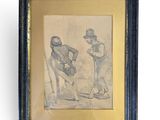framed drawing of two boys playing baseball in a field