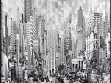 a black and white photo of a busy city street