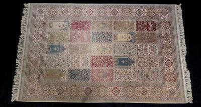 an old rug with many different colors and patterns on a black background