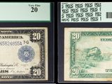 four different types of currency are shown on a black background