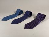 three ties are lined up on a table with a white background