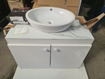 Lot de meuble de salle de bain avec plan effet marbre et vas…