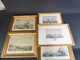 quatre photos encadrées représentant des bateaux et des navires, présentées dans un cadre doré
